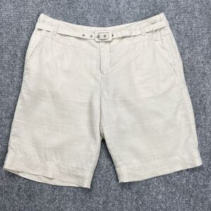 Calvin Klein Riley Linen Shorts Womens Sz 8 Belted Beige Lightweight 10" Inseam
